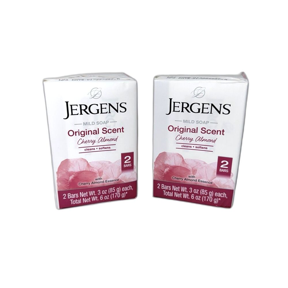 Jergens Mild Soap Cherry Almond Original Scent Bar, 4 Pack  3 Oz Each NEW